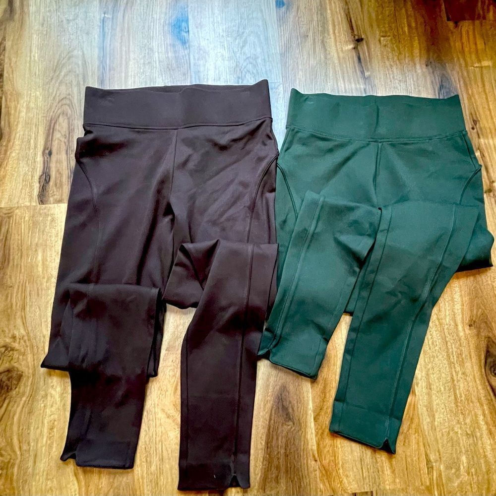 Seven7 Green & Brown pair Pull on Legging 4 Way Stretch Pants Scallop Hem, Sz S